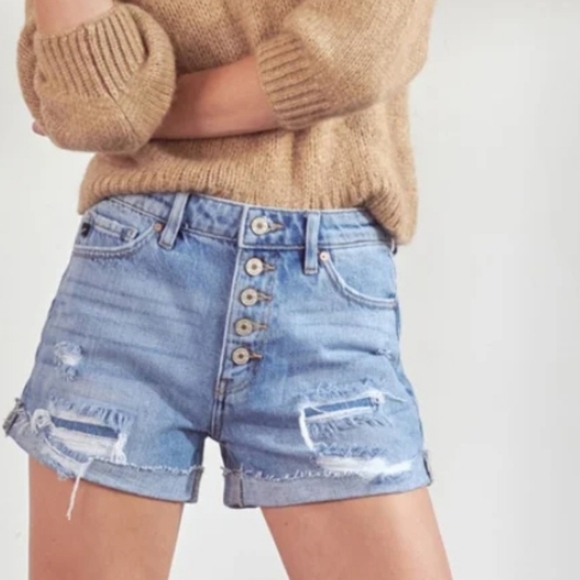 Kancan Jovana Ultra High Rise Shorts 27 Rigid Denim Button Fly Distressed - Picture 1 of 8